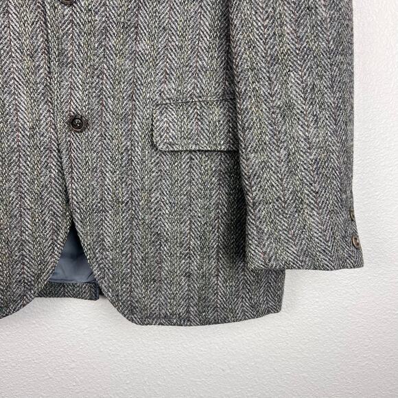 Harris Tweed Gray Herringbone Wool Blazer Sport Coat by Mawest Size Approx 40R - Picture 4 of 12